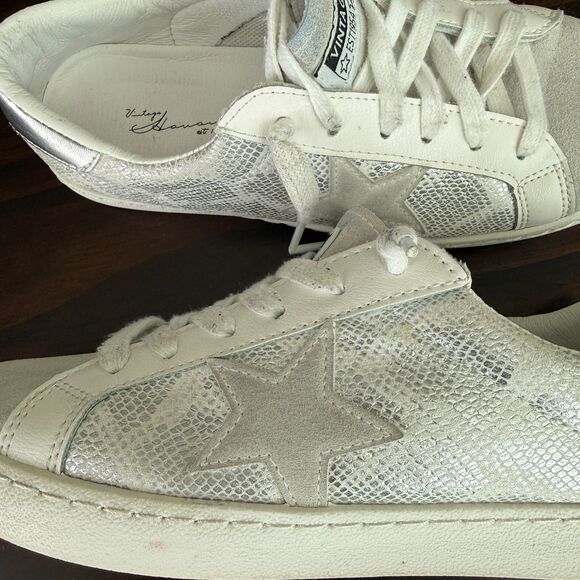 Vintage Havana Carla Silver Snake Sneakers Woman's 8 Reptile Grey Silver Print - Picture 5 of 11